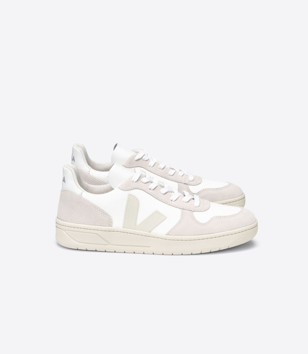 Veja Trainers Mens White/Beige - V-10 B-mesh - BQFS-96701